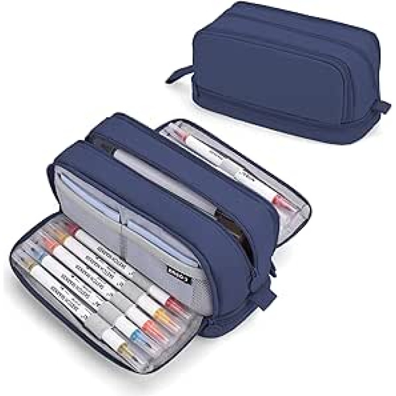 Sciphylia pieštukų dėklas Didelės talpos 4 skyriai pieštukų dėklas vaikams studentams mergaitėms berniukams Daugiafunkcinis pieštukų dėklas mokyklai biure makiažas, tamsiai mėlyna, pieštukų dėklas