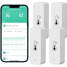 Comboss WiFi Hygrometer/Thermometer Sensor, Wireless Temperature and Humidity Sensor for Indoor and Outdoor Use with Remote App Notification Alarm, Works with the Tuya App, 4 Pack