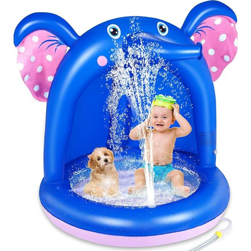 lenbest Inflatable Paddling Pool, L'Eléphant Baby Pool With Sun Protection, Splash Children's Tent Swimming Pool, For Children & Toddlers, Summer Water Toy, Summer Gift For The Garden, Beach, or Swimming Pool