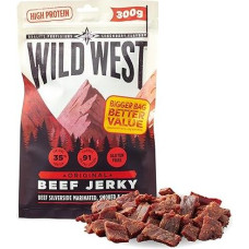 Wild West Beef Jerky, 300 g Original Beef Jerky High Protein Dried Meat, baltyminis užkandis, 1 pakuotė