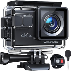 WOLFANG GA100 veiksmo kamera 4K 20MP povandeninis fotoaparatas WiFi 40M vandeniui atsparus ICE vaizdo stabilizatorius Šalmo fotoaparatas 170° plataus kampo vaizdo kamera (išorinis mikrofonas, 2.4G nuotolinio valdymo pultas, 2 baterijos ir priedų rinkinys)