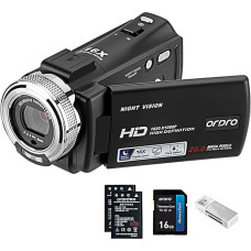 ORDRO V12 vaizdo kamera Vaizdo kamera Full HD 1080P 30FPS Infraraudonųjų spindulių naktinio matymo kamera 3,0 colių LCD ekranas 16x priartinimas Vaizdo kamera su 16GB SD kortele Nuotolinio valdymo pultas ir 2 baterijos