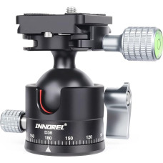 INNOREL D36 žemo profilio rutulinė galvutė 36 mm Profesionali CNC metalinė 360° panoraminio fotoaparato trikojo galvutė DSLR fotoaparatams, vaizdo kameroms su 1/4 colio 