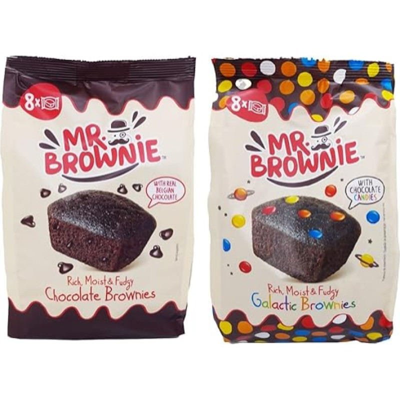 2 x Mr. Brownie 200 g Chocolate Brownies and 200 g Galactic Brownies Pack of 8 Pastries per Pack Value Pack Set