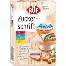 RUF Sugar font, 4 natural colours from plant extract, decorative font for cookies, fondant, icing and icing, cake decoration, gluten-free and vegan, 4 x 25 g