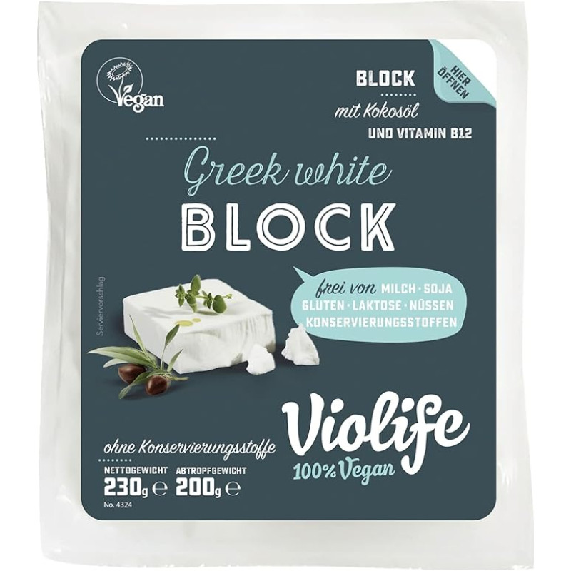 Violife Block Greek White Veganer Feta 200g | Feta Käse Vegan | Vegane Lebensmittel | Veganer Käseersatz für Hirten Käse | Laktosefrei Glutenfrei Halal Vegan Vegetarisch