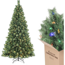 SALCAR Artificial Christmas Tree 2.1 m with Lighting, Nordmann Fir with Warm White and RGB LED Fairy Lights, 9 Modes and Remote Control, PVC Christmas Tree