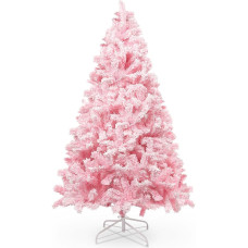 himaly 180 cm / 6 ft Christmas Tree Flocked Pink with Plump Flocked Decoration with Snowflakes, 808 Tips Pine Leaf Leaves Made of PVC and Sturdy Base, Christmas Tree for Christmas Decorations