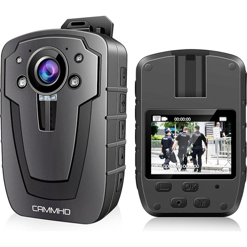 CAMMHD C8-128GB 1296P Body Cam 12 valandų nešiojama garso ir vaizdo kamera 170° plataus kampo policijos kūno kamera Išorinės kortelės dizainas su keičiama atminties kortele