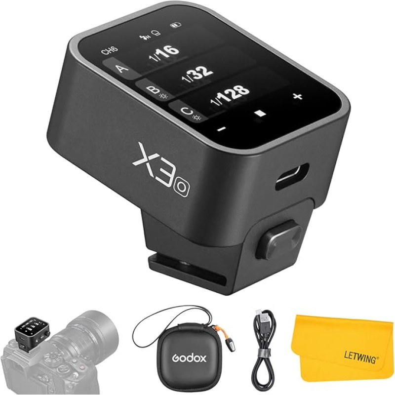 Godox X3O X3-O belaidis blykstės paleidiklis Olympus/Panasonic, 2.4G TTL blykstės siųstuvas su jutikliniu ekranu, TTL palaikymas, automatinis / rankinis / kelių blyksčių palaikymas, įmontuotas ličio akumuliatorius, didelės skiriamosios gebos OLED ekranas