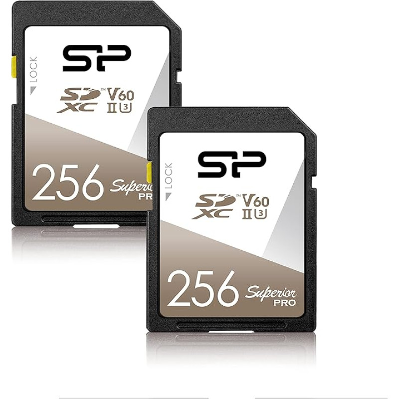 Silicon Power 2-Pack 256GB V60 R/W up to 280/170MB/s Superior Pro UHS-II SDXC Memory Card