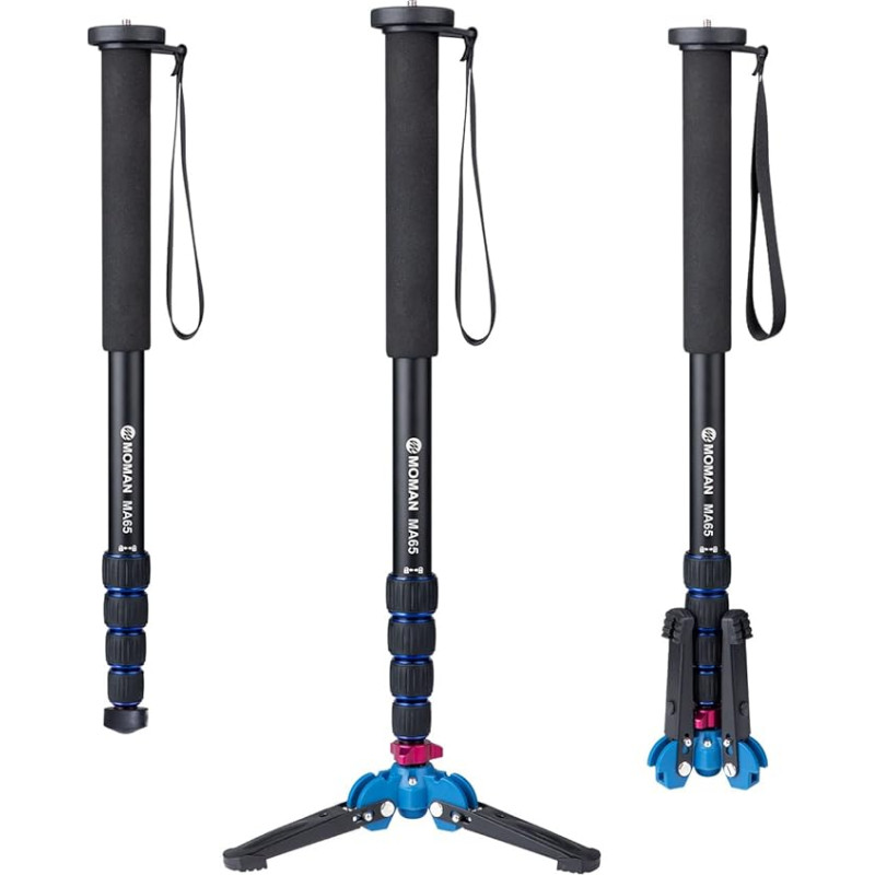 Moman Einbeinstativ Kamera Stativ Einbein Reisestativ mit Standspinne, DSLR Monopod Wanderstock, 0,64kg mit Stativfuß, Leicht Tragbar Aluminium Bergstock, max. 165cm, 360 Grad drehbar 5-10kg Nutzlast