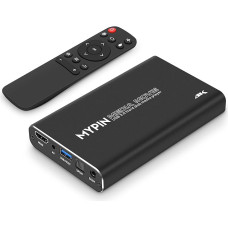 4K HD Media Player, MYPIN HDMI/AV/Coax Output for MP4 MP3 MKV with Remote Control, Video and Photos with USB3.0 Drive/SD Card/HDD/External Device, Support Internal Use