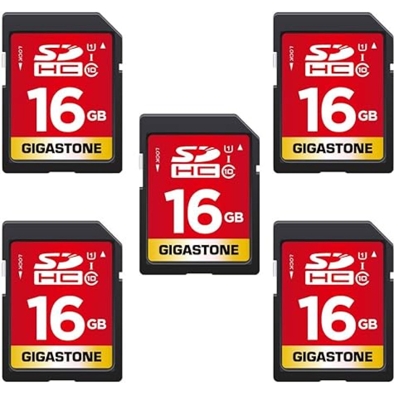 Gigastone 16GB SDHC Memory Card 5 Pack UHS-I U1 Class 10 up to 80MB/s for Canon Sony Nikon Olympus PC Digital Camera