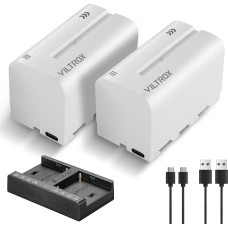 VILTROX NP-F750 pakaitinė baterija 2 baterijų paketas ir išmanusis LED dvigubas USB-C įkroviklis, skirtas 