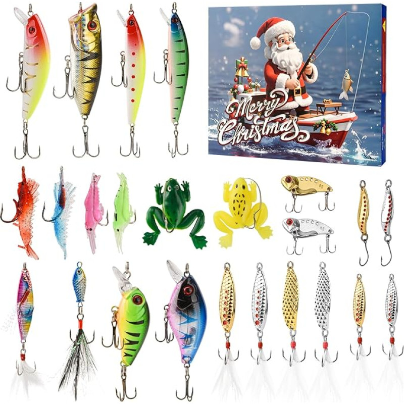 YAOZUP Angel Advent Calendar 2024, Advent Calendar Christmas Calendar Fishing Calendar, 24 Fishing Bait Set Advent Calendar, Fishing Accessories Countdown Calendar Gift (A)