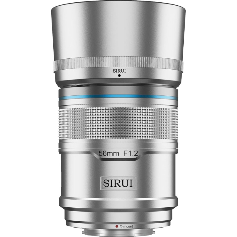 SIRUI Sniper 56 mm automatinio fokusavimo objektyvas F1.2 plataus kampo APS-C fotoaparato objektyvas (X-Mount, sidabrinis)