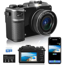 4K skaitmeninis fotoaparatas su dviem objektyvais: Fotoaparatas su 48 MP automatinio fokusavimo funkcija, 18 kartų priartinantis kompaktiškas fotoaparatas, 3 colių ekranas, nešiojamasis fotoaparatas su 32 GB kortele paaugliams, pradedantiesiems, vaikams, 