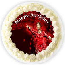 Futbolo žvaigždė, valgomasis, torto paveikslėliai, apvali nuotrauka, 20 cm, valgomasis tortas, futbolo sirgalių torto papuošimas (raudona)