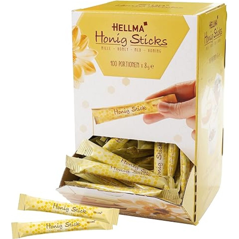 Hellma Honey Sticks, Blossom Honey, Ideal for Tea, Coffee and Cereals, 100 Pieces