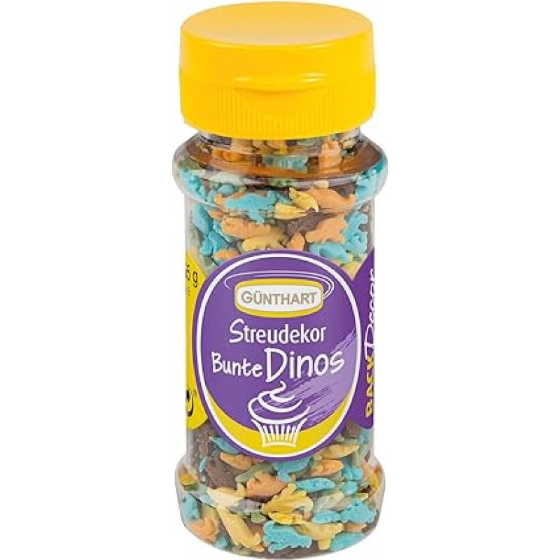 Günthart BackDecor | 55 g dinozaurų sklaidos dekoracijos | Pagamintos iš cukraus | Valgomos | Įvairių spalvų Dino vakarėlis | Pakuotė po 1 (1 x 55 g)