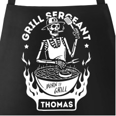 MoonWorks® Personalizuota BBQ prijuostė su pavadinimu Grillargent [pritaikoma] Born to Grill Dovanos Vyrai Kaukolė, Grilis Seržantas Juoda