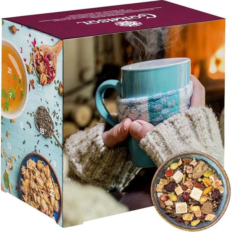 Premium Tea Advent Calendar with 24 Christmas Gourmet Teas, 223g Loose Tea Gift Idea for Women