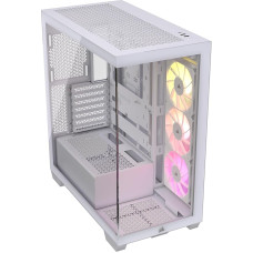 CORSAIR 3500X ARGB Mid-Tower ATX kompiuterio korpusas - grūdintas panoraminis stiklas - suderinama su atvirkštinio jungimo pagrindine plokšte - 3X CORSAIR RS120 ARGB ventiliatoriai - baltos spalvos
