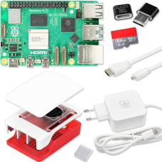 Raspberry Pi 5 8 GB pradinis rinkinys, USB-C 45 W maitinimo šaltinis, korpusas su ventiliatoriumi, 64 GB SD kortelė, 4K Micro HDMI kabelis, Raspberry Pi 5 8 GB RAM