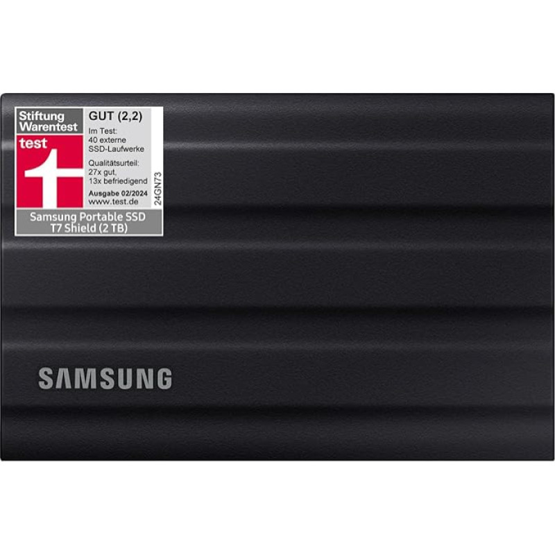 Samsung Portable SSD T7 Shield, 2TB, USB 3.2 Gen.2, 1050MB/s Read, 1000MB/s Write, Robust External Hard Drive Outdoor for Mac, PC and Smartphone, Black, MU-PE2T0S/EU