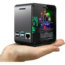 ElectroCookie Raspberry Pi 4 Case, Aluminum Mini Tower Case with Fan and Color Changing Ambient Light (Matte Black and Dark Grey)