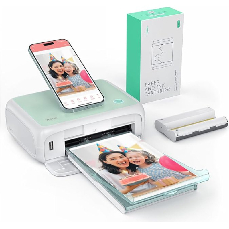 YOTON Photo Printer for Smartphone, Mobile Printer with 54 Pieces Photo Paper (4 x 6) and 1 Cartridge, Supports 15 Second AR Video Printing, WiFi Connection, Available for iOS and Android