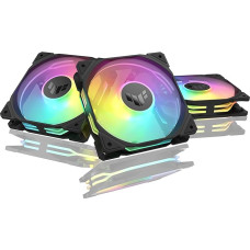 ASUS TUF Gaming TR120 ARGB Reverse Blade Black 3-in-1 korpuso ventiliatorius, 3 vnt. (120 mm PWM kompiuterio ventiliatorius, 2000 aps/min, 2,75 mm H2O, 76,3 CFM oro srautas, 16 individualiai adresuojamų RGB šviesos diodų, juodas)