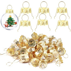 100 rinkinių apvalių kalėdinių dekoracijų viršūnių dangtelių, 3 dydžių kalėdinių dekoracijų pakaitiniai metaliniai antgaliai, ornamentų viršūnėlių dangteliai, skirti kalėdiniams baubliams, kalėdinėms eglutėms, skaidriems ornamentams, stikliniams 