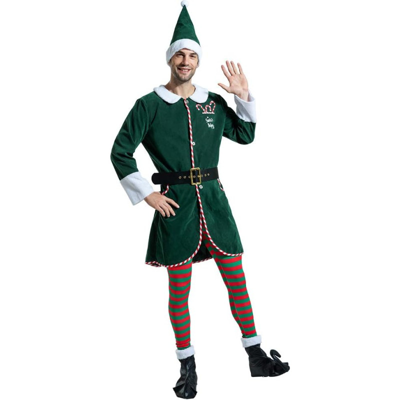 EraSpooky Men's Santa Elf Costumes Adult Santa Suit Costume Outfit