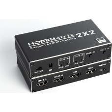 HDMI Matrix 2x2 HDMI Matrix Switch 2 in 2 Out Switcher Splitter Box with IR Remote Control Support Ultra 4K@60Hz YUV 4:2:0, 4K@30Hz, 3D, 1080P, HDMI 1.4, HDCP 1.4