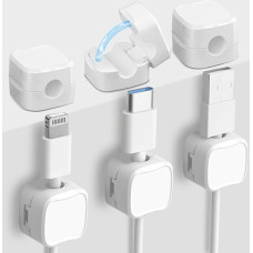 Magnetiniai kabelių spaustukai, kabelių tvarkymo įrankiai, kabelių laikiklis stalui, kabelių valdymas, kabelių organizatorius sienai, biurui, automobiliui, rašomajam stalui, naktiniam staliukui, baltos spalvos, 6 vnt.