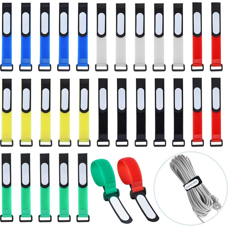 Wiederverwendbare farbige Kabelbinder mit beschreibbaren Etiketten, Klettverschluss-Kabelbinder, verstellbare Kabelbinder, mit Etiketten zum Organisieren, 20 cm x 2 cm, 6 helle Farben, Mehrzweck,