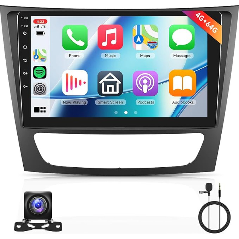 4G + 64G Car Radio for Mercedes-Benz E-Class W211/CLS Class 2005-2008 with Carplay Android Car, Hodozzy 9 Inch Touchscreen Car Radio Android with Navigation Bluetooth WiFi 32DSP FM/RDS Radio Reversing