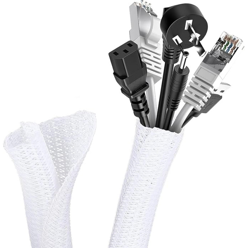AiQInu 6 m Cable Protector, Self-Closing, 13-22 mm Cable Tube, Flexible, Cut to Size Woven Cable Sheath, Cable Sheath for Desk, TV, PC Floor