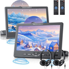 10.5 Inch Car DVD Player 2 Screens with Slot Loading Disc, 2 Headphones, 2 Holders, Car TV for Children Supports Last Memory, Region Free, USB SD Card