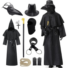 KUKIKUKI Plague Doctor Costume Vyriškas maro gydytojo kostiumas Vyrų Helovino maro gydytojo kostiumas su maro gydytojo kauke suaugusiems Plague Doctor Cosplay Set