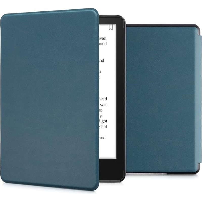 kwmobile Case Compatible with Amazon Kindle Paperwhite (11th Gen - 2021) - Faux Leather eReader Protective Cover Case - Petrol Blue