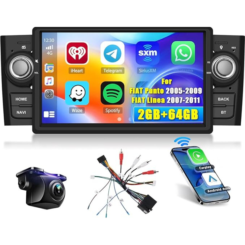 Hikity [2+64GB] Android 13 Autoradio, CarPlay Android Auto Wireless, für FIAT Punto 2005-2009 FIAT Linea 2007-2011, 7
