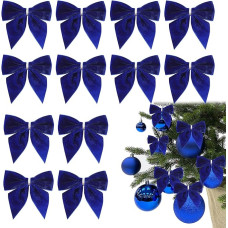 iwiio Blaue Schleifen für Weihnachtsbaumschmuck - 12 Stück Samt-Weihnachtsbaum-Bänder, Weihnachtskranz, Schleife, Weihnachtsbaumschmuck, Schleifen für Weihnachtsfeier, Dekoration