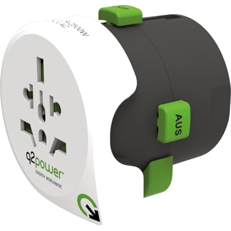 World Travel Adapter - Qdapter by Q2Power | International Travel Adapter - Works in over 120 Countries | Grounded & Safe | For Laptops, Smartphone Chargers, Portable Devices and more
