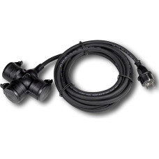 Robust Garden Socket 3 x Schuko, 5 m Cable, Outdoor Socket with Extension Cable, Multiple Socket with Flexible Rubber Cable and Weather-Resistant Housing, 230 V, IP 44