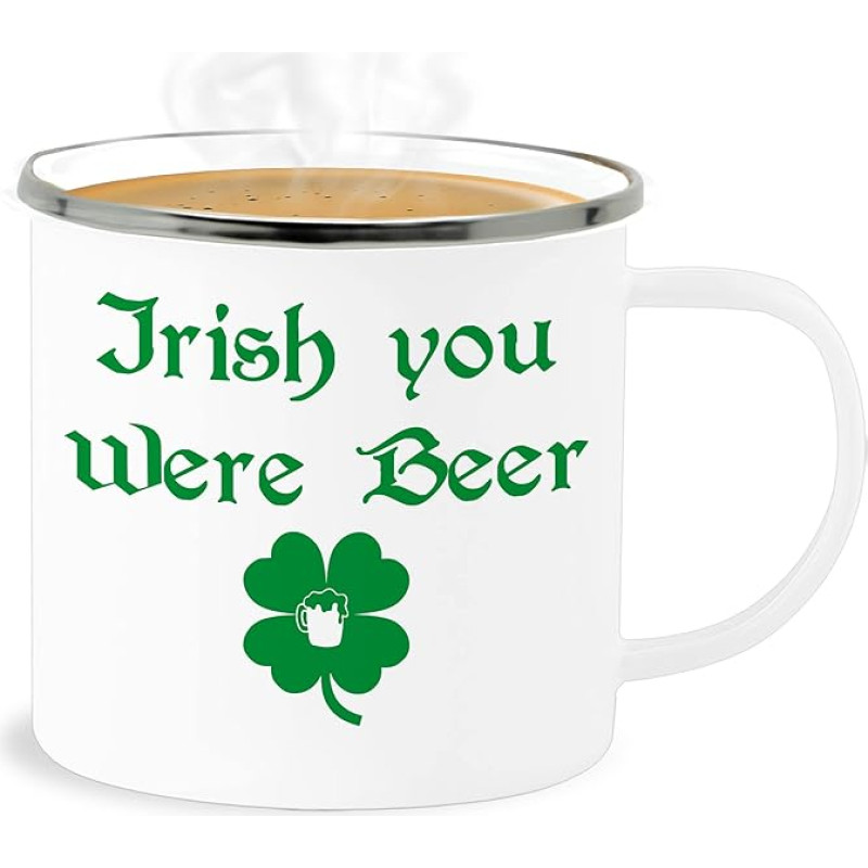 Shirtracer Emaille Becher Blechbecher - Statement - Irish you were Beer - 300 ml - Weiß Silber - statements frohes neues jahr new year mit