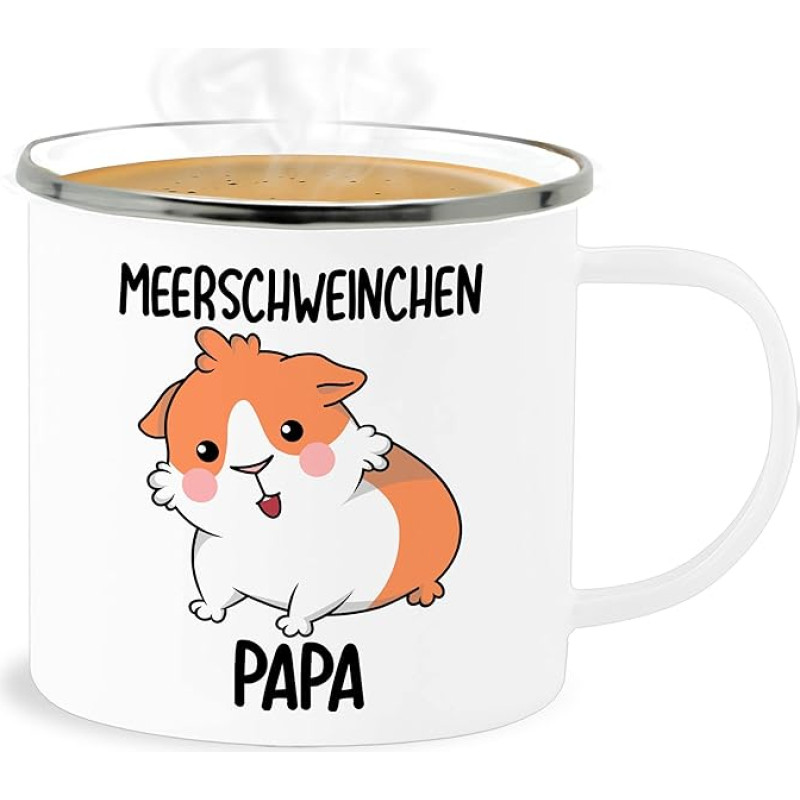Shirtracer Enamel Tin Mug – Statement – Guinea Pig Dad – 300 ml – White Silver – Statements Guinea Pig Guinea Pig Dad
