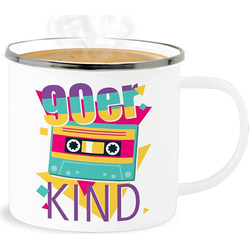 Shirtracer Enamel Tin Mug - Statement - Child 90s - 300 ml - White Silver - Statements with